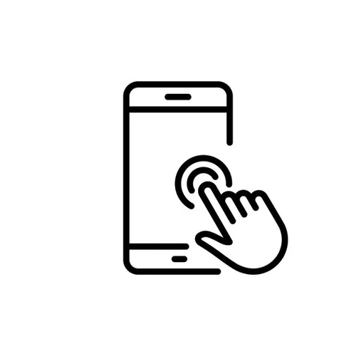 A smartphone with a hand tapping on the screen, indicating touchscreen interaction.