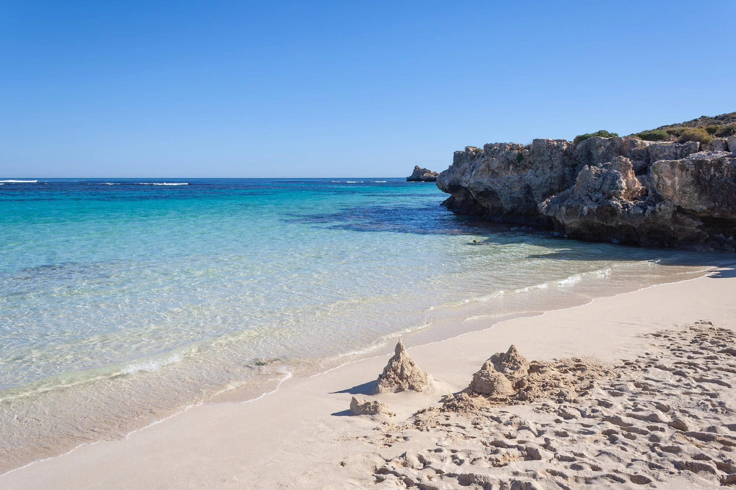 Stunning turquoise beach on Rottnest Island, located off Perth City, Western Australia.