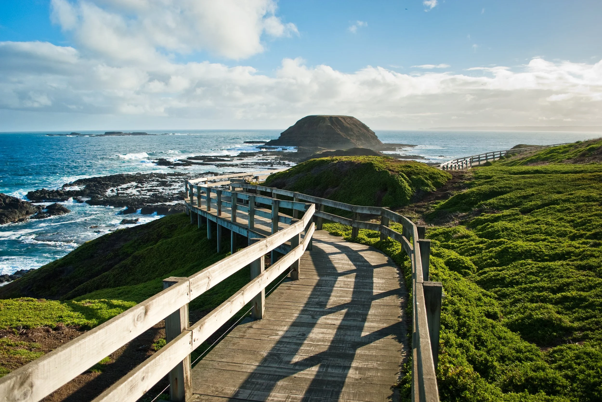 The Nobbies, a scenic rocky headland near the Phillip Island Penguin Parade, offers stunning views over Bass Strait just a short trip from Melbourne, Australia.