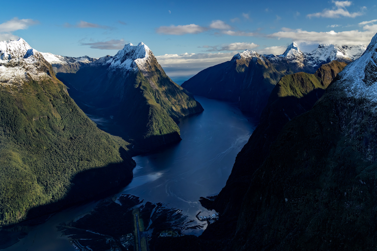 Panoramic view of Doubtful Sound, “Patea”, fiord in Fiordland, NZ.