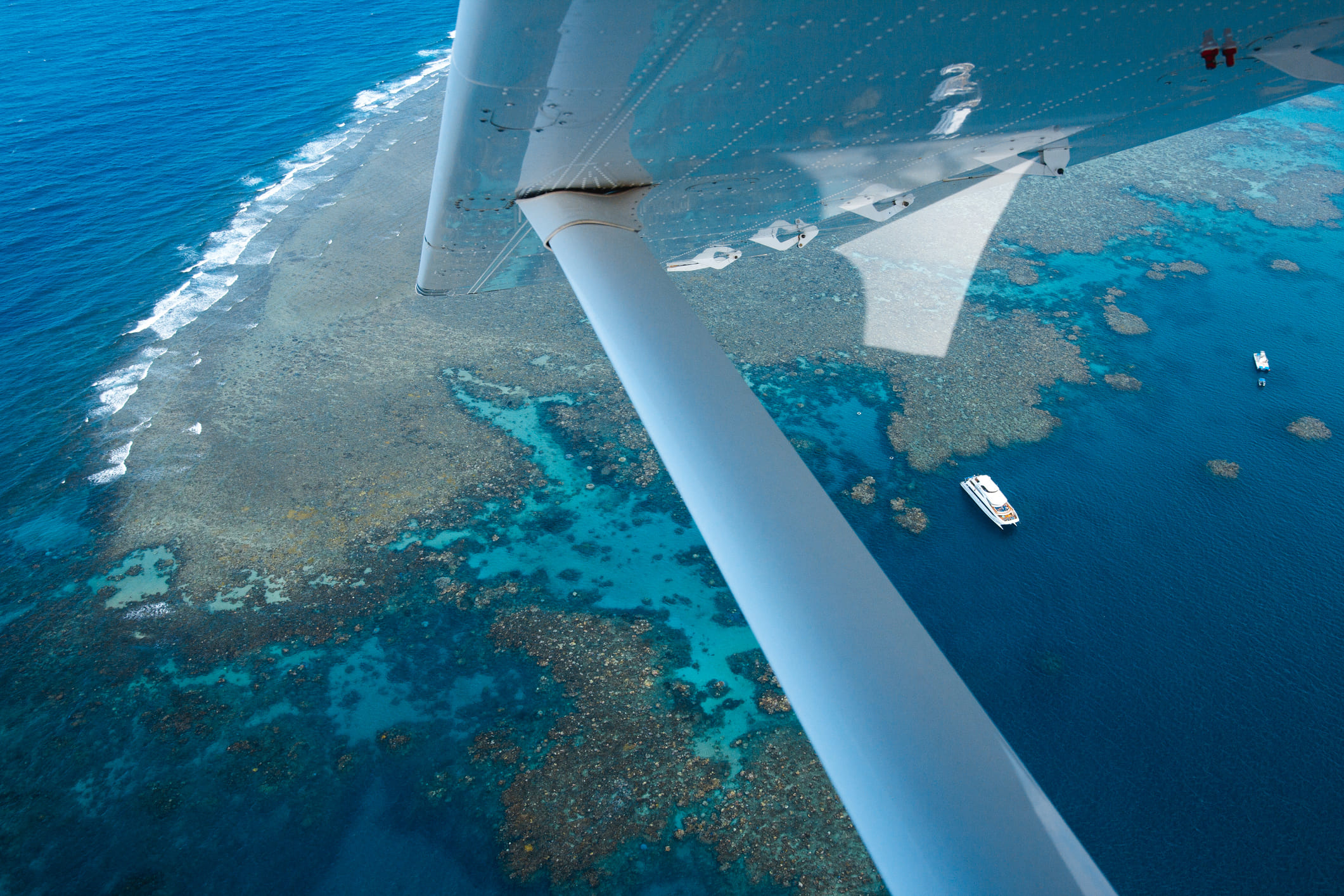 Aerial view of Great Barrier Reef from a float plane tour