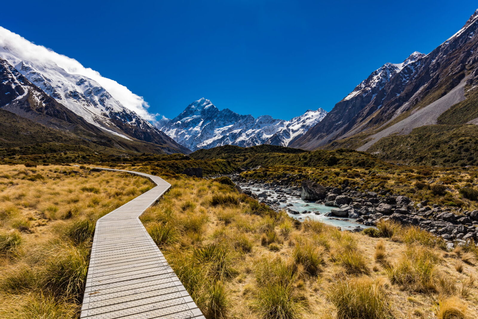 Mountains in Hooker Valley Track in Aoraki National Park, New Zealand, South Island.