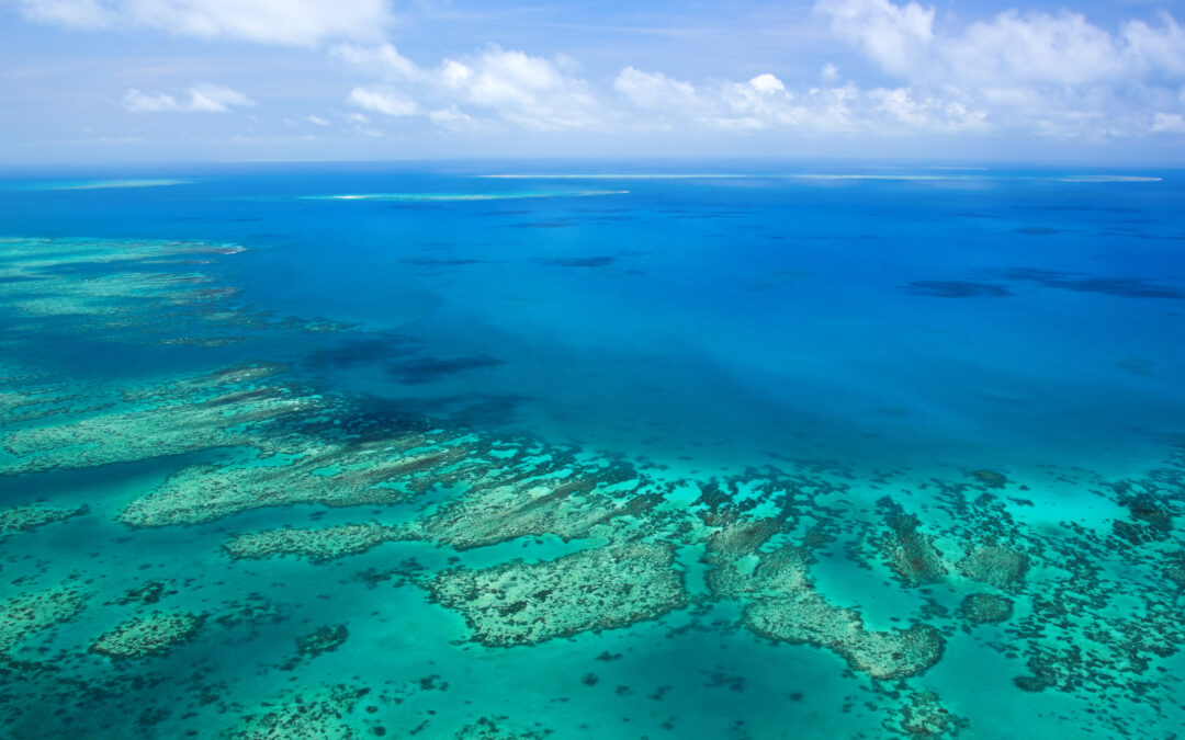 Aerial view of the Great Barrier Reef, Australia.