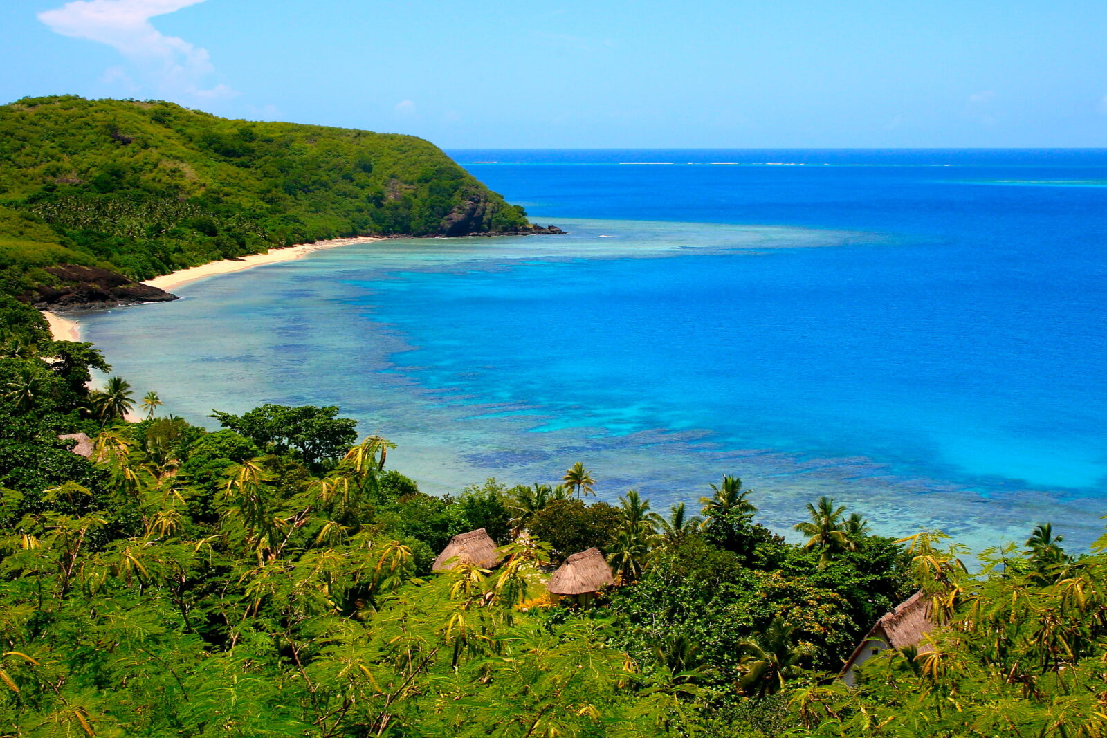 Aerial shot of Castaway Island, located in the Mamanuca Islands in Fiji.
