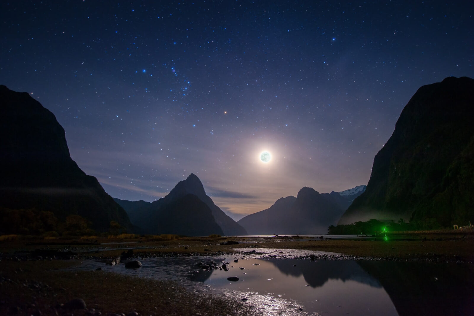 Milford Sound, South Island, New Zealand at night